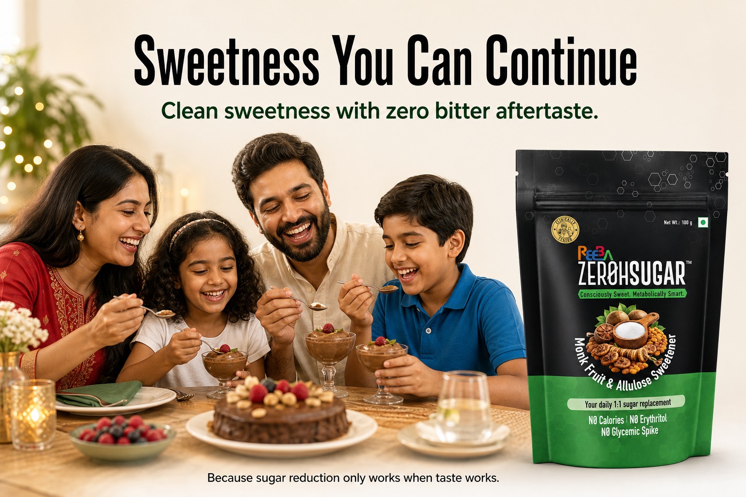 Zeroh Sugar | Monk Fruit & Allulose Sweetener | No Erythritol | Clinically Tested | 100g